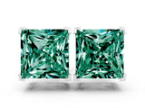 White gold Princess Cut Green Sapphire Stud Earrings_18