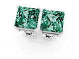 White gold Princess Cut Green Sapphire Stud Earrings_19
