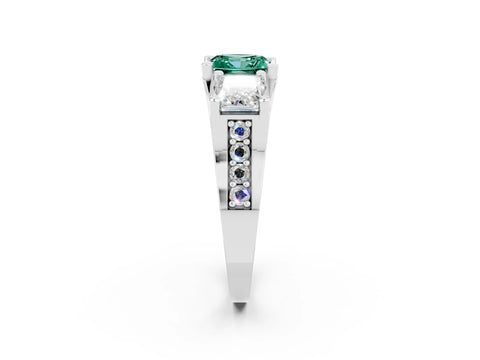 White gold Princess Cut Green Sapphire Three-Stone Ring with Channel Set Band and Four-Prong Setting_2