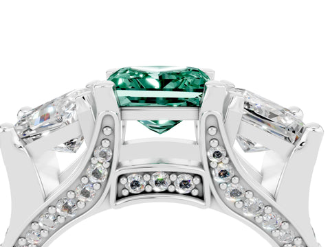 White gold Princess Cut Green Sapphire Three-Stone Ring with Channel Set Band and Four-Prong Setting_4