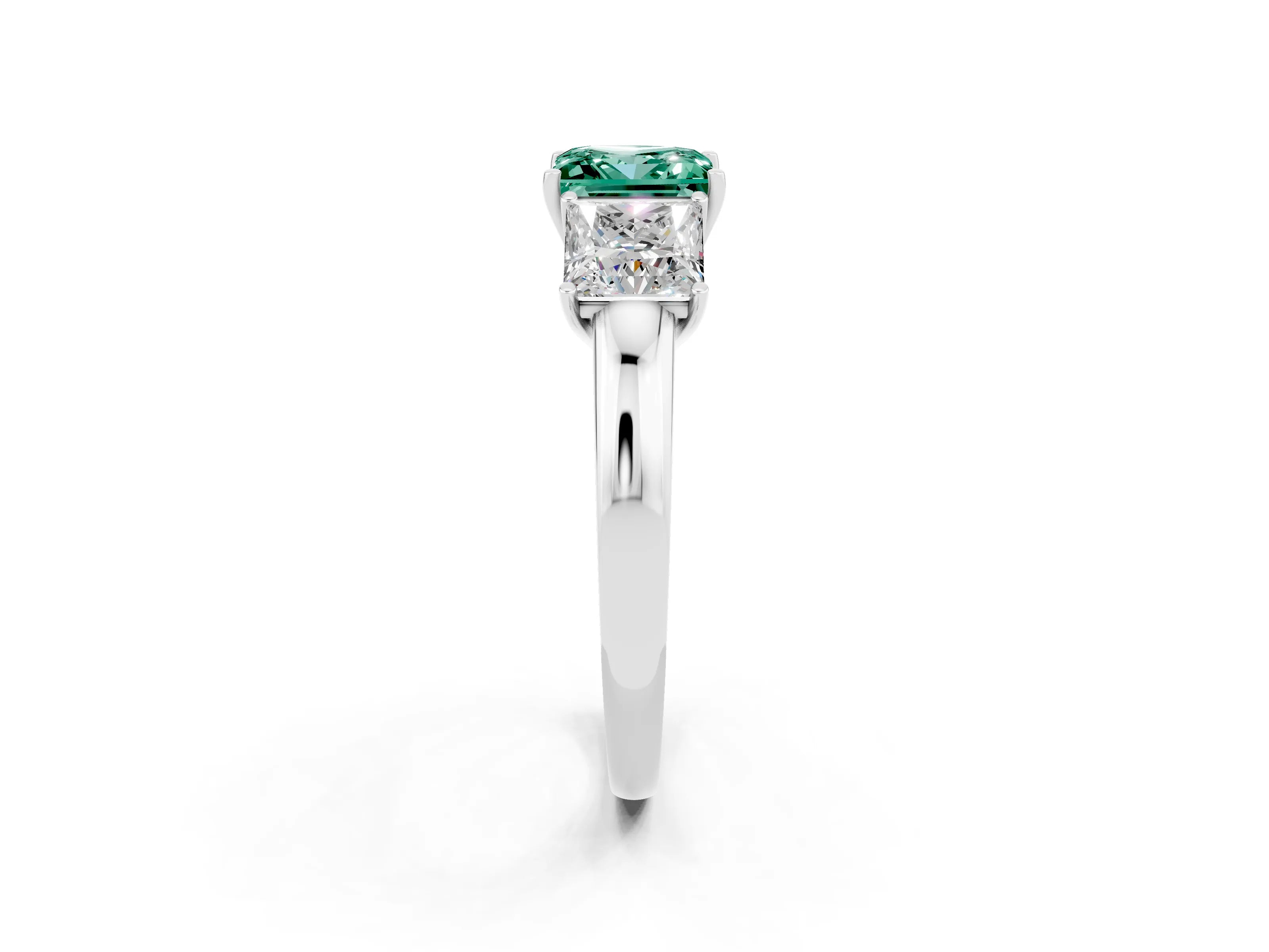 White gold Princess Cut Green Sapphire Three-Stone Ring with Four-Prong Setting and Classic Band_2