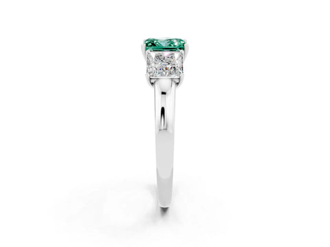 White gold Princess Cut Green Sapphire Three-Stone Ring with Four-Prong Setting and Classic Band_2