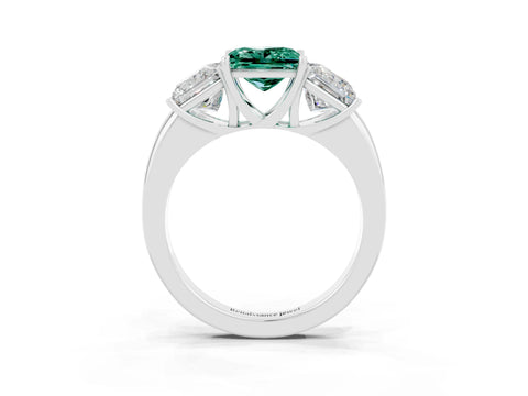White gold Princess Cut Green Sapphire Three-Stone Ring with Four-Prong Setting and Classic Band_3