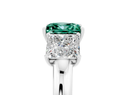 White gold Princess Cut Green Sapphire Three-Stone Ring with Four-Prong Setting and Classic Band_5