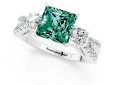 White gold Princess Cut Green Sapphire Three-Stone Ring with Pavé Split Shank and Four-Prong Setting_1