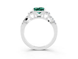 White gold Princess Cut Green Sapphire Three-Stone Ring with Pavé Split Shank and Four-Prong Setting_3