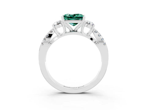 White gold Princess Cut Green Sapphire Three-Stone Ring with Pavé Split Shank and Four-Prong Setting_3