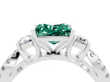 White gold Princess Cut Green Sapphire Three-Stone Ring with Pavé Split Shank and Four-Prong Setting_4