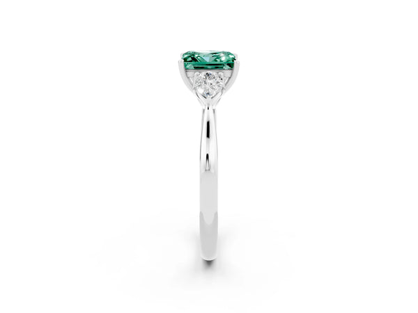 White gold Princess Cut Green Sapphire Three-Stone Ring with Pear  Side Stones and Prong Setting