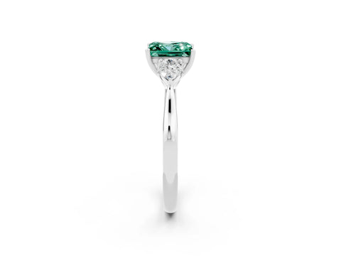 White gold Princess Cut Green Sapphire Three-Stone Ring with Pear Side Stones and Four-Prong Setting_14