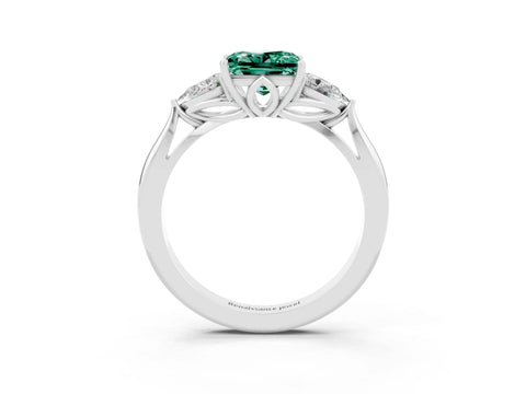 White gold Princess Cut Green Sapphire Three-Stone Ring with Pear Side Stones and Four-Prong Setting_15