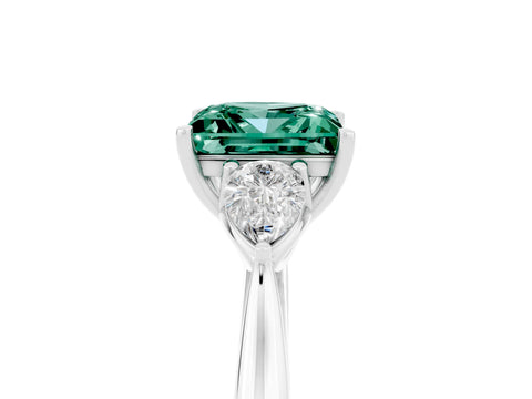 White gold Princess Cut Green Sapphire Three-Stone Ring with Pear Side Stones and Four-Prong Setting_17
