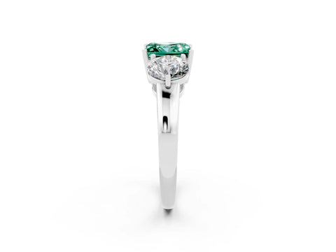 White gold Princess Cut Green Sapphire Three-Stone Ring with Prong Setting and Classic Band_2