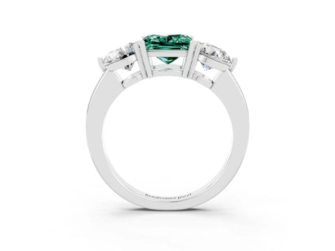 White gold Princess Cut Green Sapphire Three-Stone Ring with Prong Setting and Classic Band_3