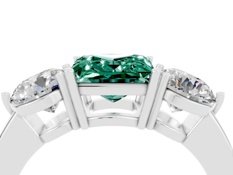 White gold Princess Cut Green Sapphire Three-Stone Ring with Prong Setting and Classic Band_4