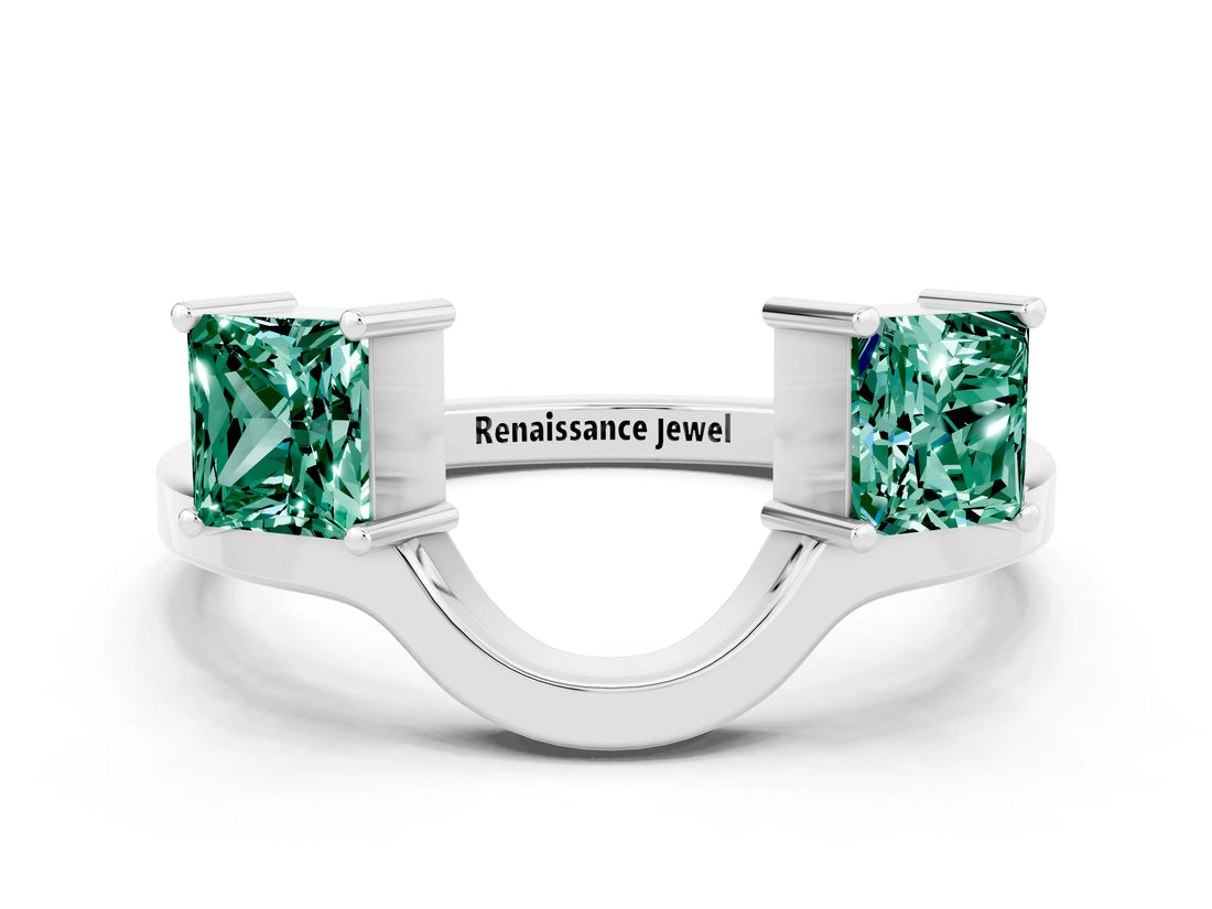 White gold Princess Cut Green Sapphire Two-Stone Open Band Ring with Four-Prong Setting_6
