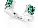 White gold Princess Cut Green Sapphire Two-Stone Open Band Ring with Four-Prong Setting_7