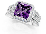 White gold Princess Cut Halo Amethyst Ring with Split Shank and Four-Prong Setting_1