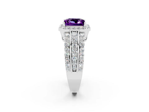 White gold Princess Cut Halo Amethyst Ring with Split Shank and Four-Prong Setting_2