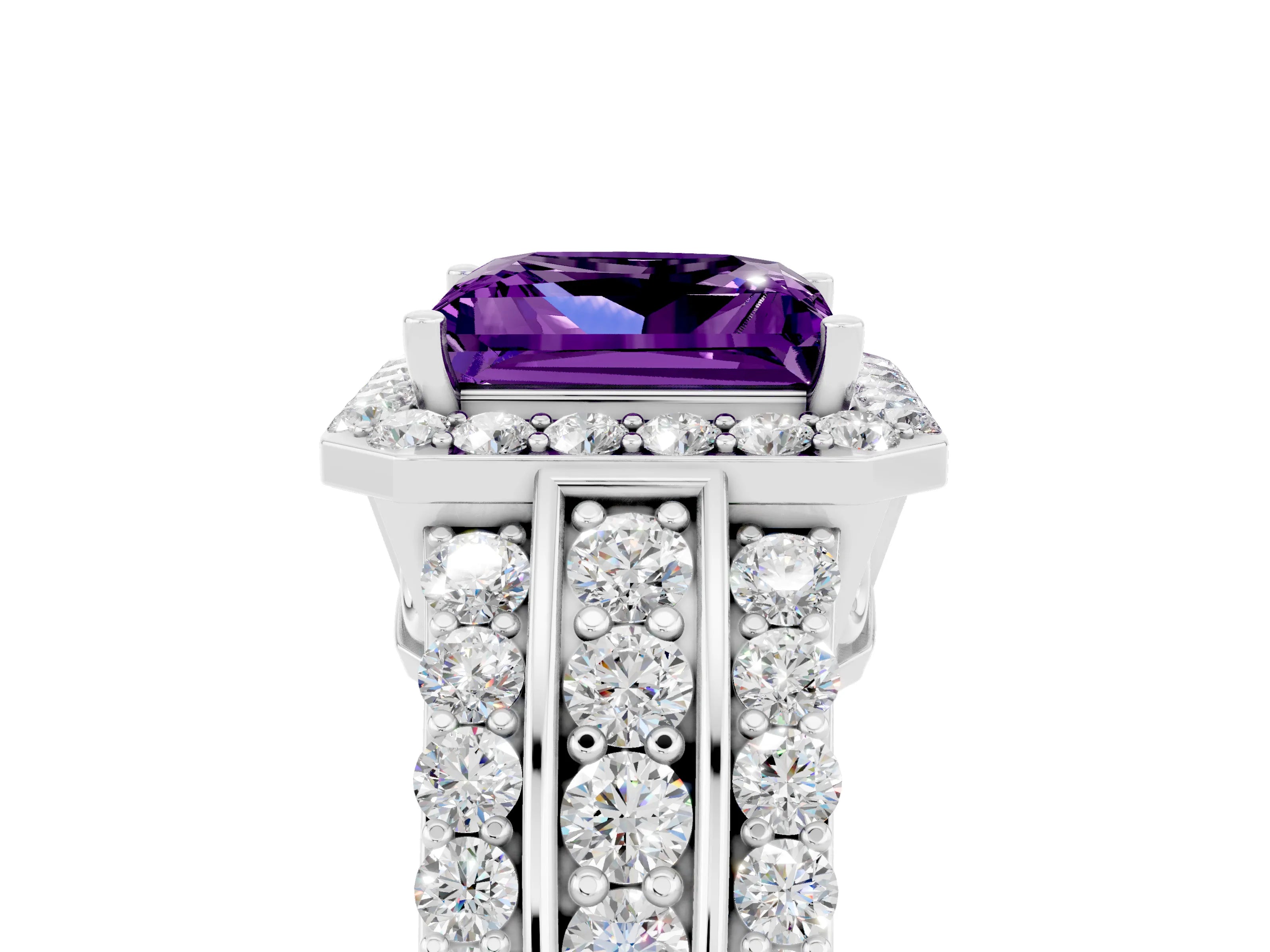 White gold Princess Cut Halo Amethyst Ring with Split Shank and Four-Prong Setting_5