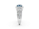 White gold Princess Cut Halo Aquamarine Ring with Split Shank and Four-Prong Setting_2