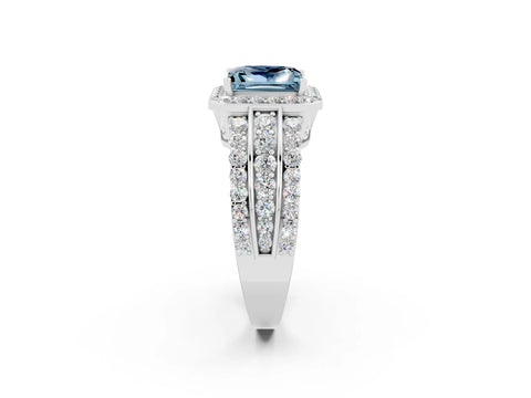 White gold Princess Cut Halo Aquamarine Ring with Split Shank and Four-Prong Setting_2