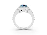 White gold Princess Cut Halo Aquamarine Ring with Split Shank and Four-Prong Setting_3