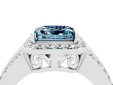 White gold Princess Cut Halo Aquamarine Ring with Split Shank and Four-Prong Setting_4