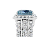 White gold Princess Cut Halo Aquamarine Ring with Split Shank and Four-Prong Setting_5