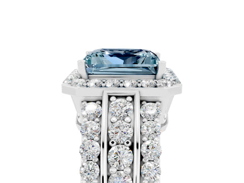 White gold Princess Cut Halo Aquamarine Ring with Split Shank and Four-Prong Setting_5