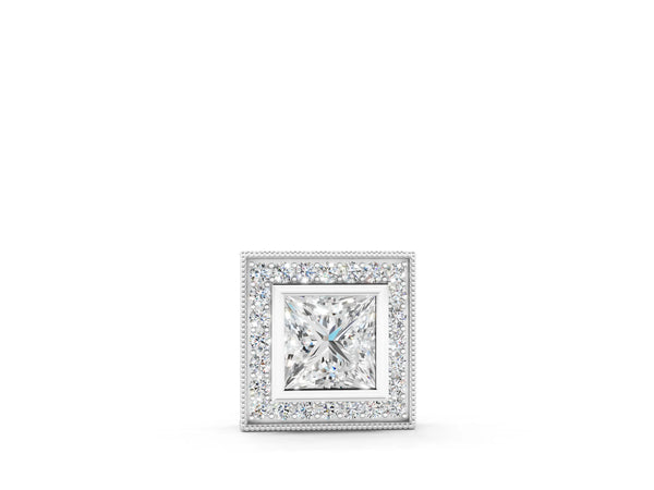 White gold Princess Cut Halo Bezel Pendant