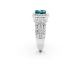 White gold Princess Cut Halo Blue Topaz Ring with Split Shank and Four-Prong Setting_2