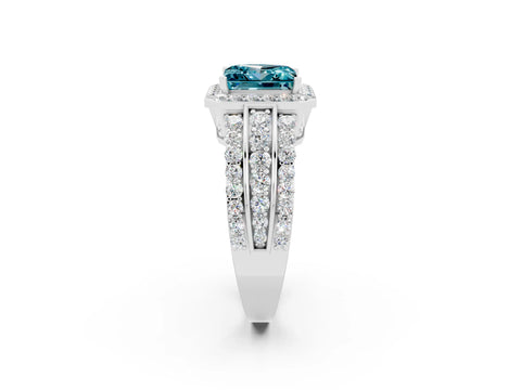 White gold Princess Cut Halo Blue Topaz Ring with Split Shank and Four-Prong Setting_2