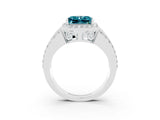 White gold Princess Cut Halo Blue Topaz Ring with Split Shank and Four-Prong Setting_3