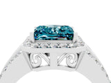 White gold Princess Cut Halo Blue Topaz Ring with Split Shank and Four-Prong Setting_4