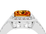 White gold Princess Cut Halo Citrine Ring with Split Shank and Four-Prong Setting_4