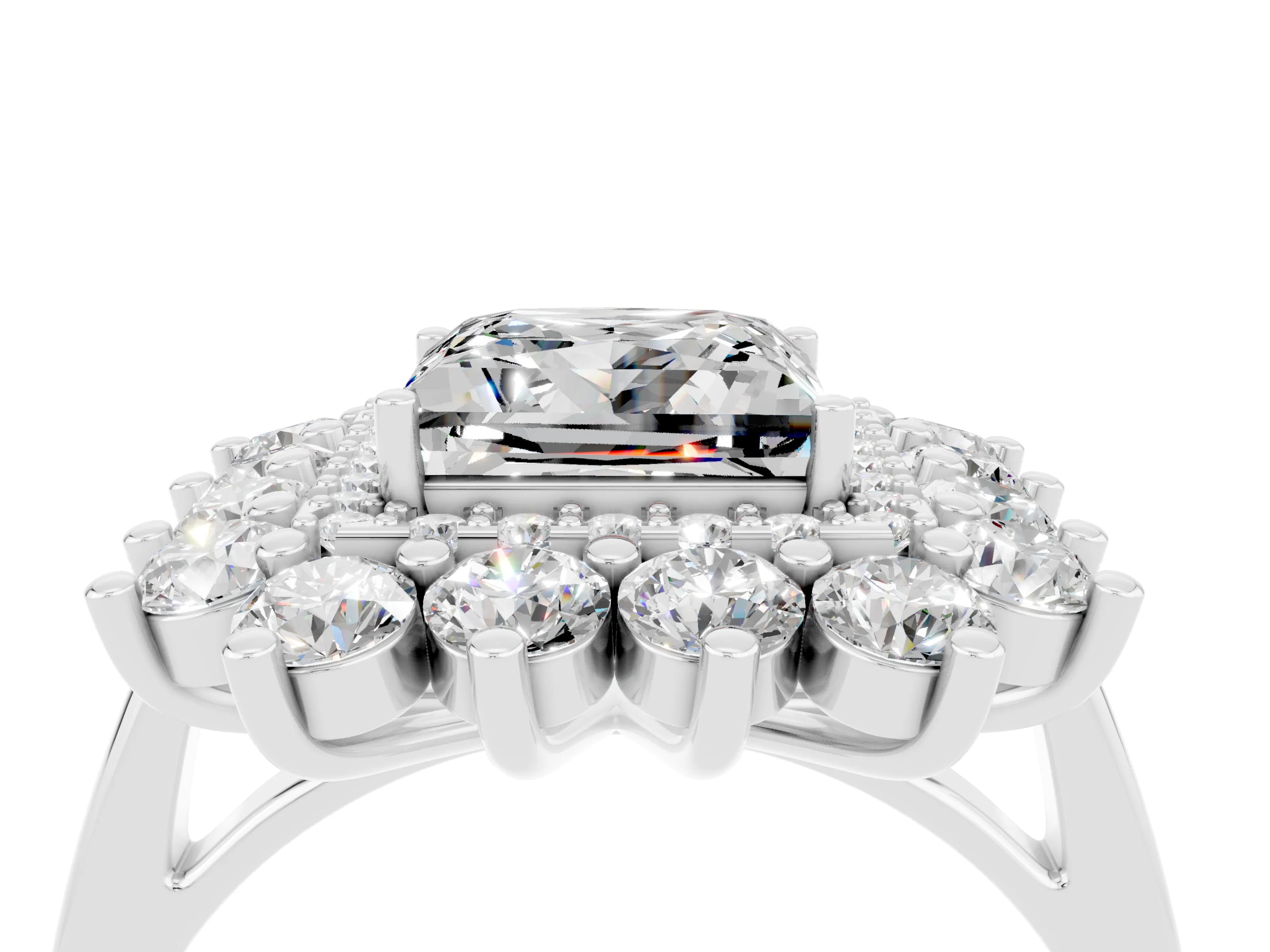White gold Princess Cut Halo Cluster Diamond Ring with Pave Band and Four-Prong Setting_10