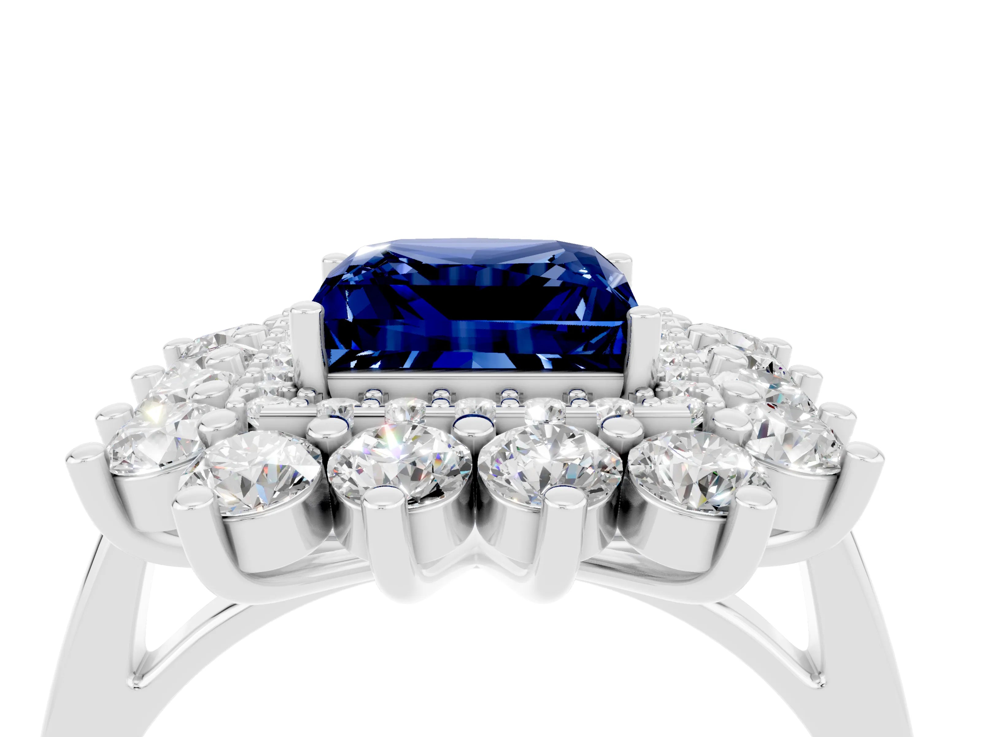 White gold Princess Cut Halo Cluster Diamond Ring with Pave Band and Four-Prong Setting_10