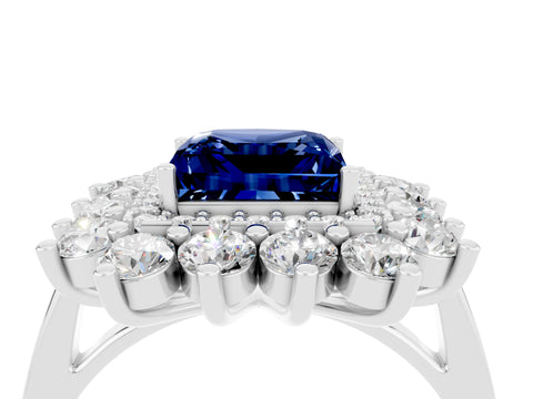 White gold Princess Cut Halo Cluster Diamond Ring with Pave Band and Four-Prong Setting_10
