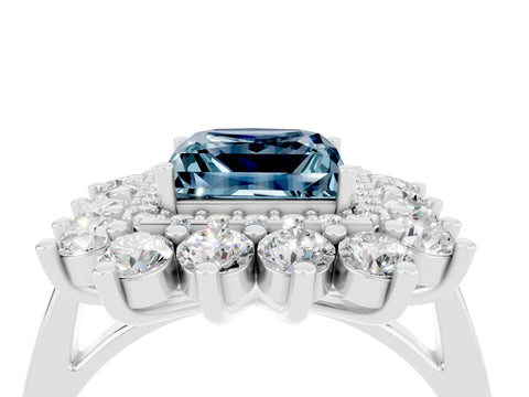 White gold Princess Cut Halo Cluster Diamond Ring with Pave Band and Four-Prong Setting_10