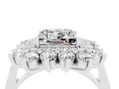 White gold Princess Cut Halo Cluster Diamond Ring with Pave Band and Four-Prong Setting_10