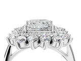 White gold Princess Cut Halo Cluster Diamond Ring with Pave Band and Four-Prong Setting_11