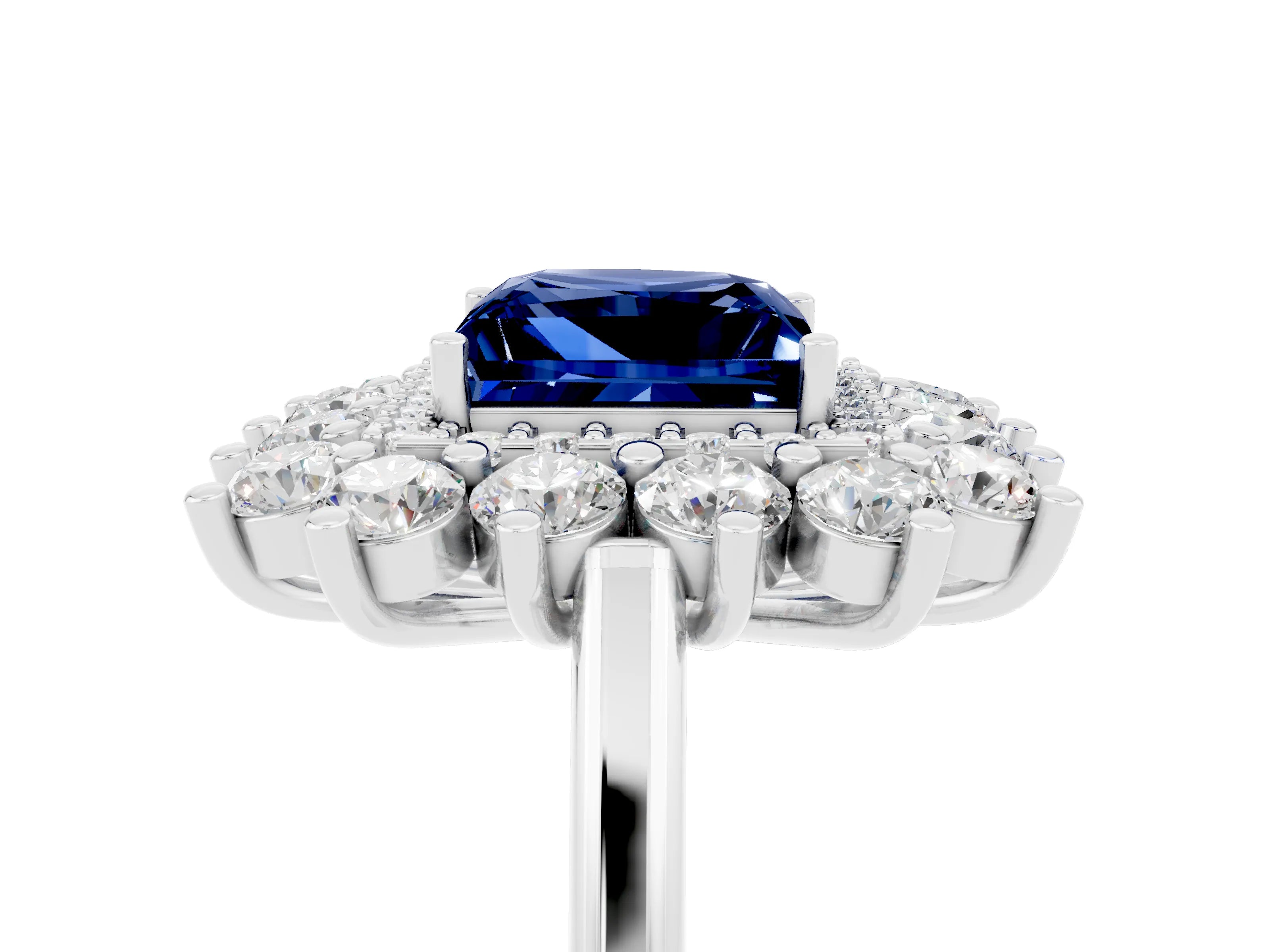 White gold Princess Cut Halo Cluster Diamond Ring with Pave Band and Four-Prong Setting_11