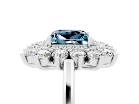 White gold Princess Cut Halo Cluster Diamond Ring with Pave Band and Four-Prong Setting_11