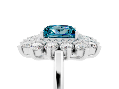 White gold Princess Cut Halo Cluster Diamond Ring with Pave Band and Four-Prong Setting_11