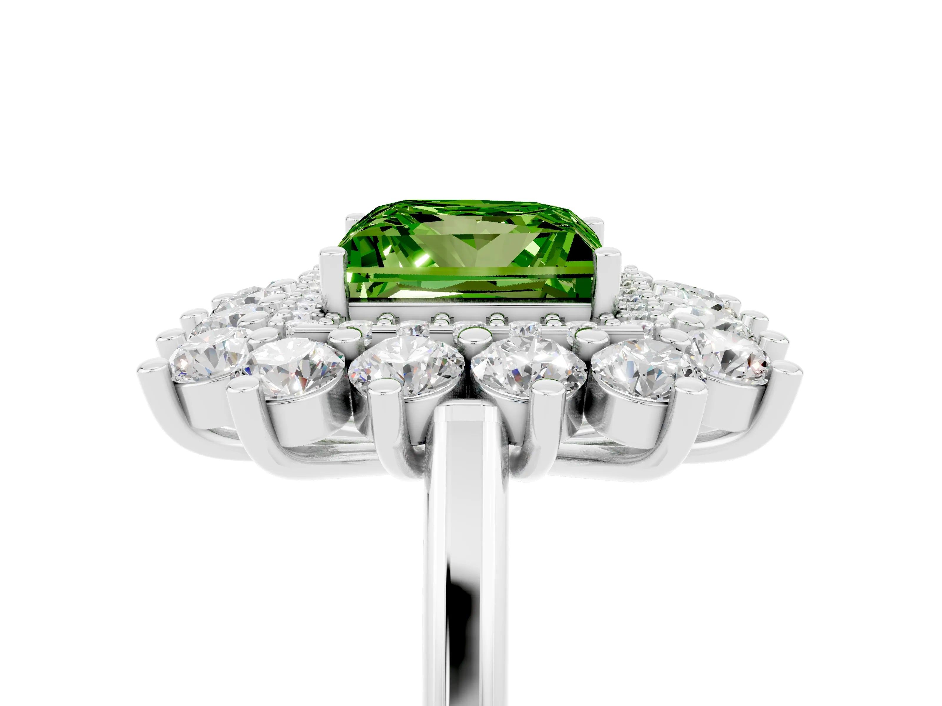 White gold Princess Cut Halo Cluster Diamond Ring with Pave Band and Four-Prong Setting_11