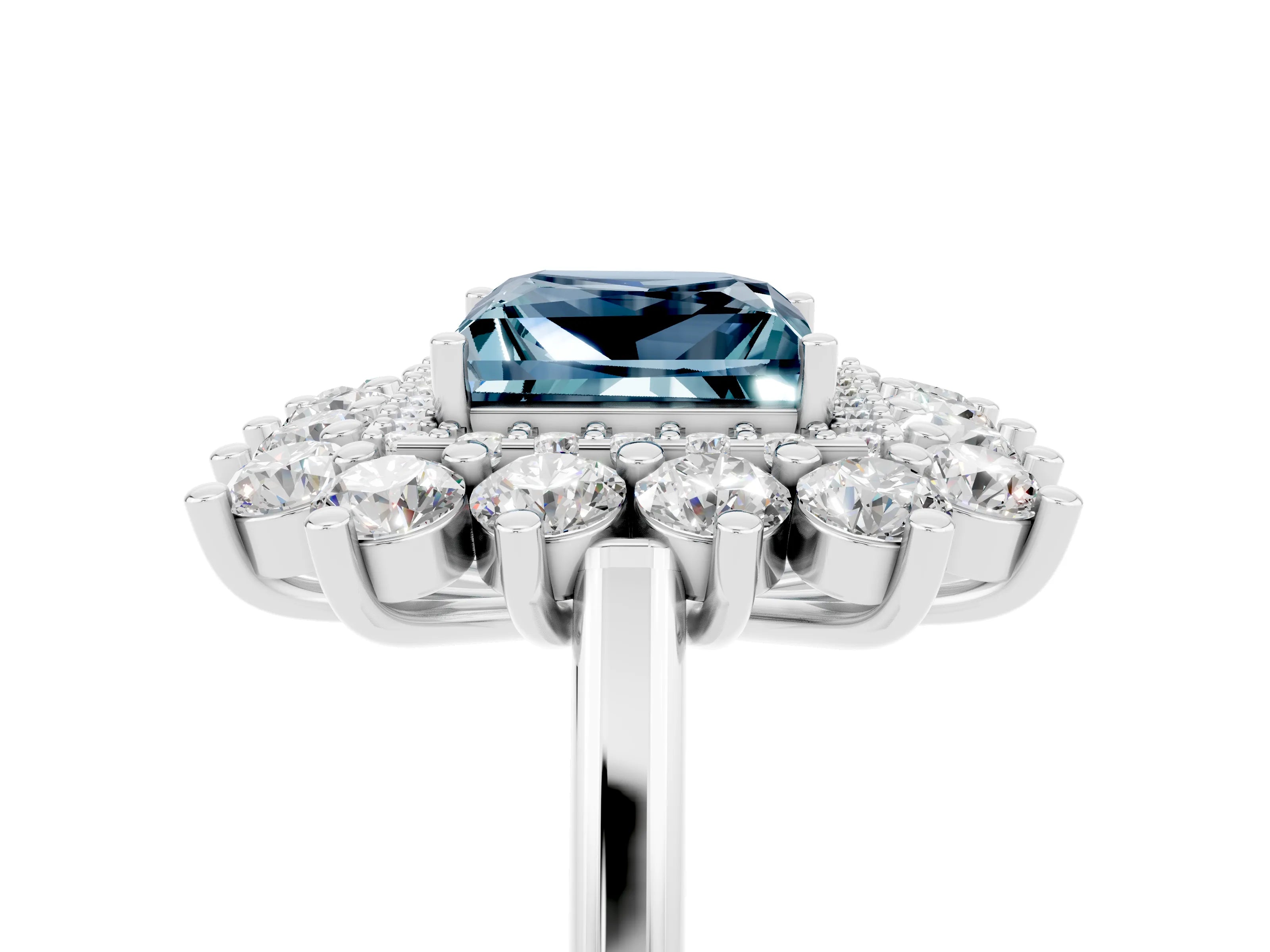 White gold Princess Cut Halo Cluster Diamond Ring with Pave Band and Four-Prong Setting_11