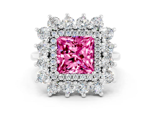 White gold Princess Cut Halo Cluster Diamond Ring with Pave Band and Four-Prong Setting_12