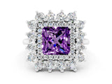 White gold Princess Cut Halo Cluster Diamond Ring with Pave Band and Four-Prong Setting_12