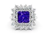 White gold Princess Cut Halo Cluster Diamond Ring with Pave Band and Four-Prong Setting_12